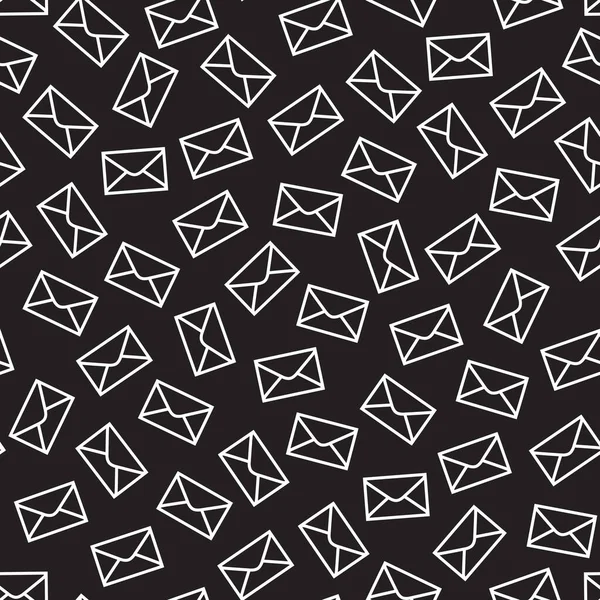 Vector Seamless Pattern Postal Envelopes White Contour Black Background Remote — Stok Vektör