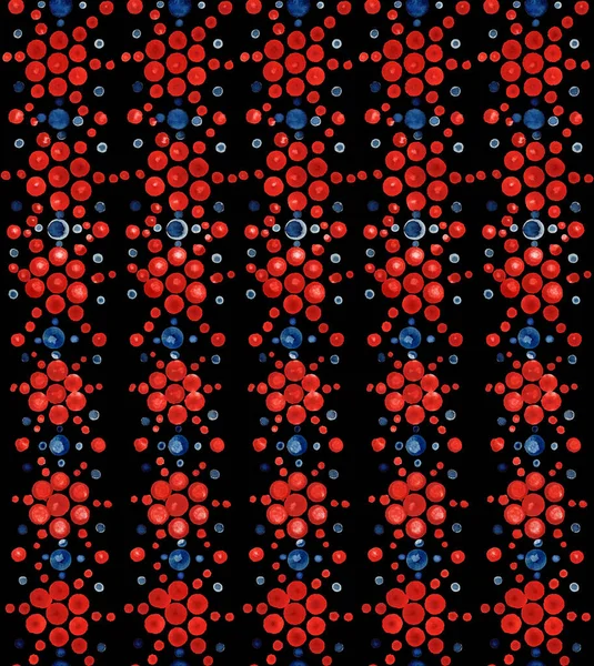 Floral and organic watercolor seamless pattern from red flowers and blue berries on a black background. Ethnic design