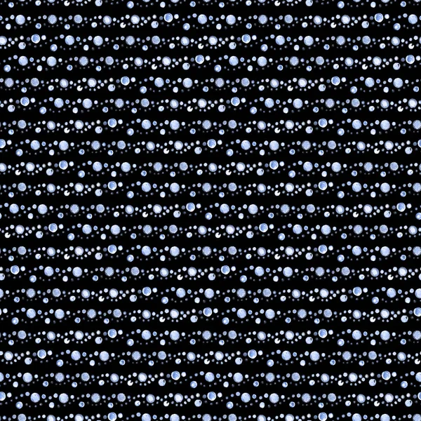 Siyah arkaplanda gümüş mavi damlalar, lekeler ve fırça darbelerinden suluboya geometrik kusursuz desen