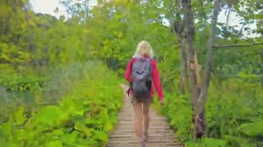 Plitvice Gölleri Ulusal Parkı 'nda yürüyen bir kadın