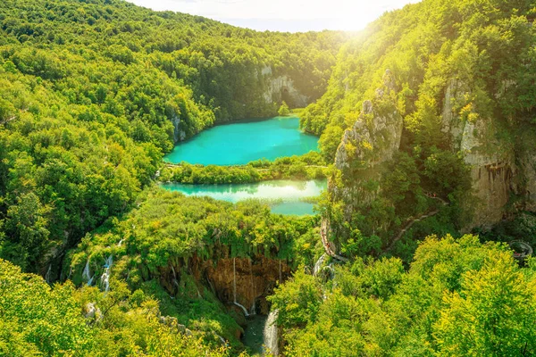 Panorama wodospadów Parku Narodowego Jezior Plitwickich — Zdjęcie stockowe