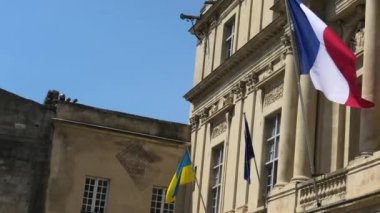 Ukraine flag and France flag united