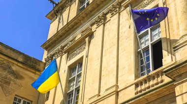 Ukraine flag and European flag united