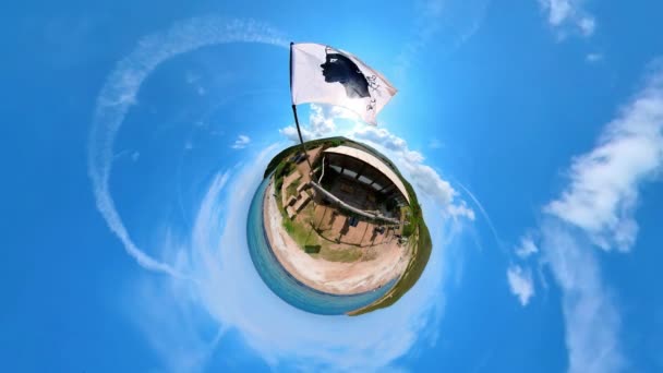 Tiny Planet National Waving Flag Corsica Island France Aerial View — Stockvideo