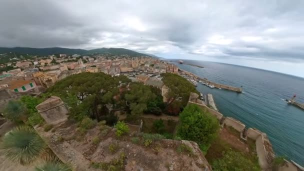 Luftaufnahme Des Stadthafens Von Bastia Auf Der Französischen Insel Korsika — Stockvideo