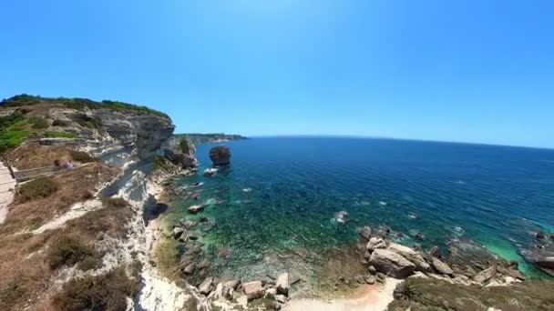 Aerial Panorama Cliffs Bonifacio Walled City Corsica Island France Drone — Stock Video