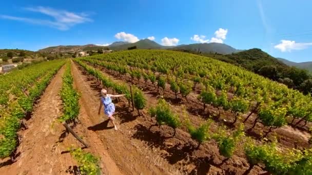 Carefree Woman Holiday Travel Corsica Winegrowing French Vineyards Famous Wine — Stockvideo