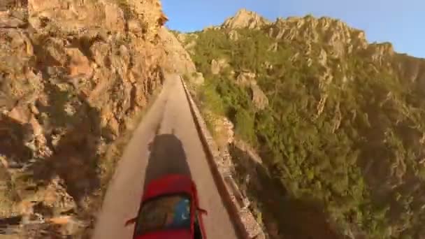 Aerial Hyper Lapse View Red Car Road D81 Route Piana — Stockvideo