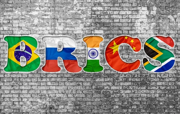 Acronym Brics Association Brazil Russia India China South Africa Flags — Stockfoto