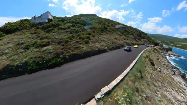 Corsica France May 2022 Drone View Yellow Porsche 718 Cayman — Stockvideo