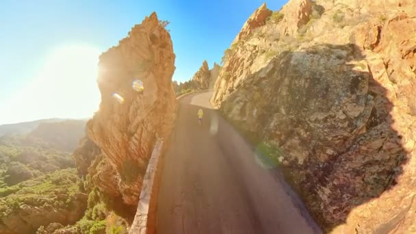 Aerial View Tourist Woman Walking D81 Route Calanques Piana Badlands — Wideo stockowe