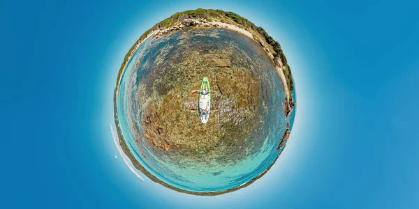 Tiny Planet 360 View Kayak Piantarella Beach Aerial View Piana — Stock Photo, Image