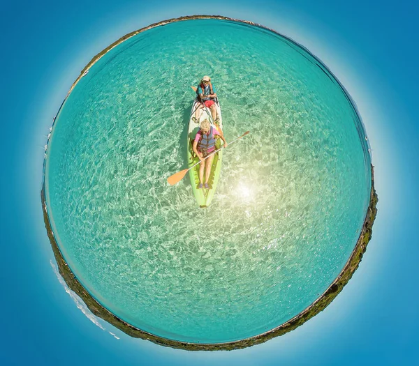 Tiny Planet 360 View Kayak Piantarella Beach Aerial View Piana — 스톡 사진