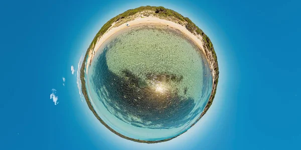 Tiny Planet 360 View Mediterranean Sea Piantarella Beach Aerial View — Stock Photo, Image
