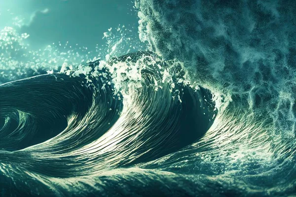 The big waves in the ocean called tube waves. A tsunami is a result of an apocalyptic cataclysmic event in which the coast is destroyed. It can create huge wavesseas. 3D rendering.