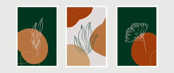 Vecteur botanique mur art mis terre ton boho — Image vectorielle
