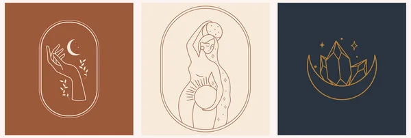 Ensemble Logos Dans Style Linéaire Minimaliste Avec Une Belle Silhouette — Image vectorielle