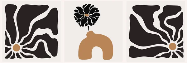 Soyut çiçek posterleri seti. Modern trend Matisse minimal tarzı. Pastel renkler. Duvar kağıdı, duvar dekoru, baskı, kartpostal, kapak, şablon, pankart için el yapımı tasarım. Vektör illüstrasyonu.