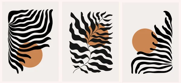 Soyut çiçek posterleri seti. Modern trend Matisse minimal tarzı. Pastel renkler. Duvar kağıdı, duvar dekoru, baskı, kartpostal, kapak, şablon, pankart için el yapımı tasarım. Vektör illüstrasyonu.