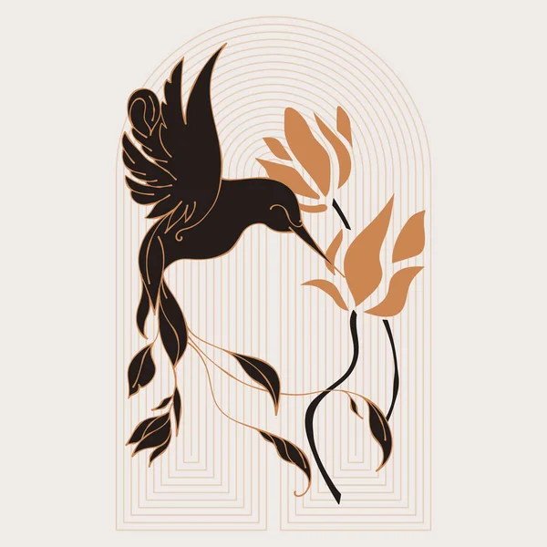 Silhouette Oiseau Magique Avec Des Fleurs Ensemble Vectoriel Forme Abstraite — Image vectorielle