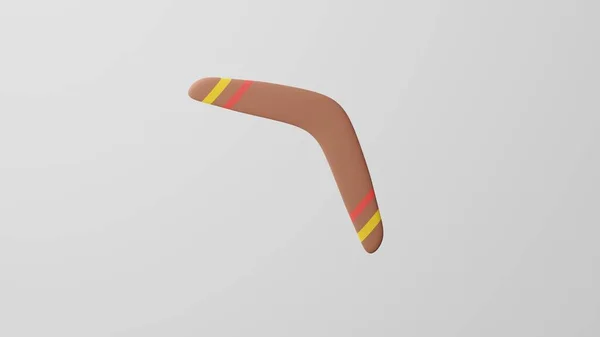 Minimalizm bumerangı, bumerang emojisi gibi geri dönüyor, geri dönüş sembolü. Beyaz arka planda. 3d hazırlayıcı