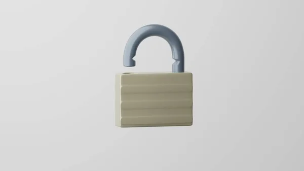 Minimalizm Açık Kilit, şifre emojisi, asma kilit sembolü. Beyaz arka planda izole edilmiş. 3d hazırlayıcı