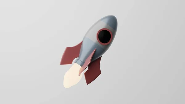 Minimalizm Roketi, uzay gemisi emojisi, hızlı kalkış sembolü. Beyaz arka planda izole edilmiş. 3d oluşturma
