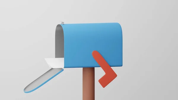 Minimalizm içinde harfler olan açık bir posta kutusu, posta sembolü. Beyaz arka planda izole edilmiş. 3d oluşturma