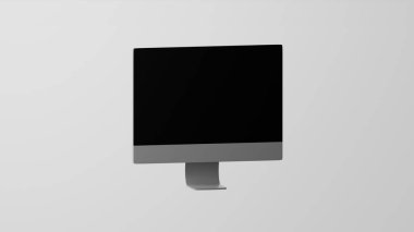 Minimalizm Masaüstü Bilgisayarı, ekran emojisi, sembol. Beyaz arka planda izole edilmiş. 3d oluşturma