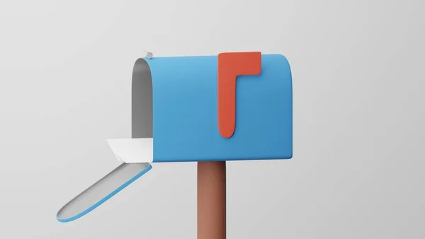 Minimalizm Açık Posta Kutusu içinde harfler ve posta sembolü olan Bayrak. Beyaz arka planda izole edilmiş. 3d oluşturma