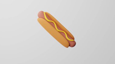 Minimalizm Hot Dog, hamur sembolünde sosis. Beyaz arka planda izole edilmiş. 3d oluşturma