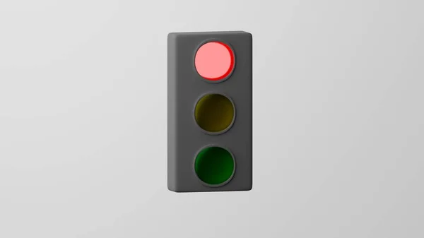 Minimalizm dikey trafik ışığı kırmızı yanıyor, trafik sembolü. Beyaz arka planda izole edilmiş. 3d oluşturma