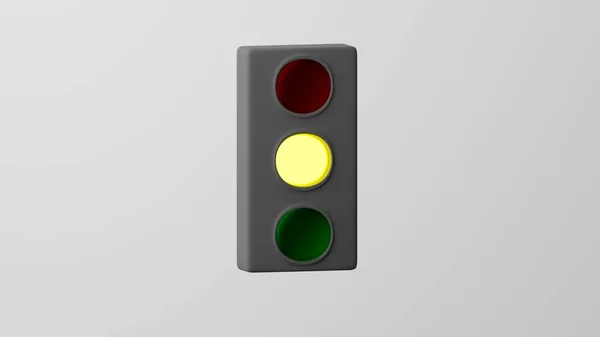 Dikey trafik lambası sarı yanıyor, trafik sembolü. Beyaz arka planda izole edilmiş. 3d oluşturma