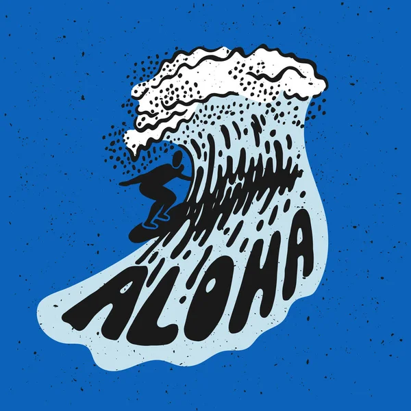 Aloha Surfing Bokstäver Vektor Kalligrafi Illustration Hawaiian Handgjorda Tropiska Exotiska — Stock vektor