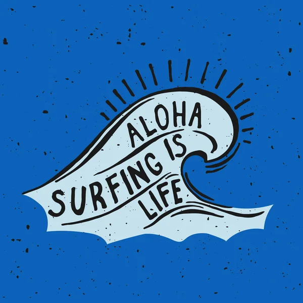 Aloha Surf Lettering Illustrazione Calligrafica Vettoriale Hawaiian Fatto Mano Tropicale — Vettoriale Stock