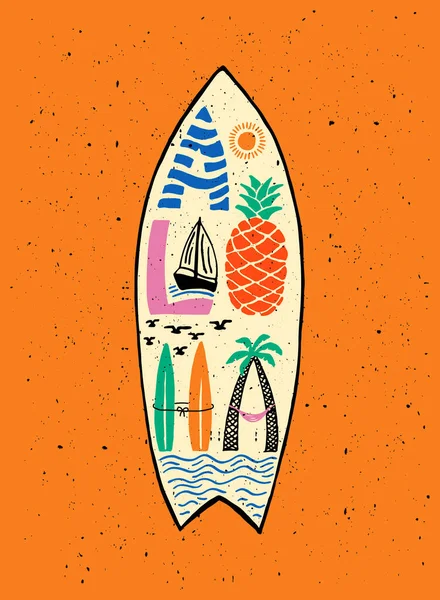 Aloha Surfing Lettering Vector Calligraphy Illustration Hawaiian Handmade Tropical Exotic — Stock Vector
