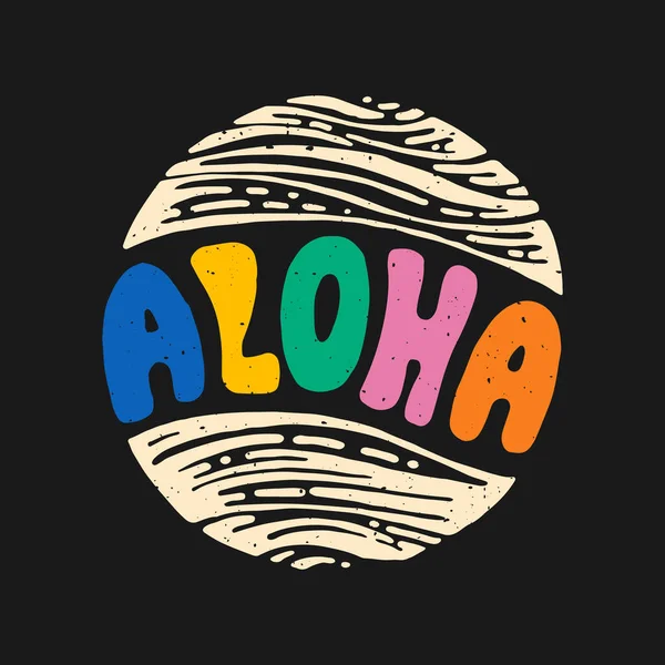 Aloha Surfing Bokstäver Vektor Kalligrafi Illustration Hawaiian Handgjorda Tropiska Exotiska — Stock vektor