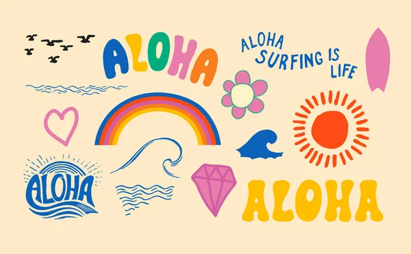 Hawaiian Culture Traditional Symbols Vector Set Aloha Hawaii Elements Collection — 스톡 벡터