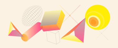 Basit Şekiller ve Şekillerle Soyut Geometrik Sanat Tasarımı. Geometrik elementlerle yatay desen grafikleri. Web Afişi, İş Sunumu, Markalaşma Paketi, Kumaş Yazdırma İçin Mükemmel.