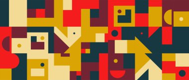 Basit Şekiller ve Şekillerle Soyut Geometrik Sanat Tasarımı. Geometrik elementlerle yatay desen grafikleri. Web Afişi, İş Sunumu, Markalaşma Paketi, Kumaş Yazdırma İçin Mükemmel.