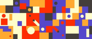 Basit Şekiller ve Şekillerle Soyut Geometrik Sanat Tasarımı. Geometrik elementlerle yatay desen grafikleri. Web Afişi, İş Sunumu, Markalaşma Paketi, Kumaş Yazdırma İçin Mükemmel.