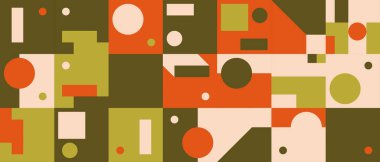 Basit Şekiller ve Şekillerle Soyut Geometrik Sanat Tasarımı. Geometrik elementlerle yatay desen grafikleri. Web Afişi, İş Sunumu, Markalaşma Paketi, Kumaş Yazdırma İçin Mükemmel.