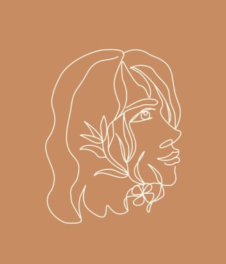 Kadın yüzünün vektör doğrusal portresi. Çizgi Sanat İllüstrasyonu. İç tasarım resimleri için mükemmel, matbaa Ets