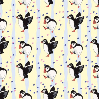 Vektör sarı arka plan okyanus deniz kuşu, kutup kuşları, martılar. Kusursuz desen arkaplanı