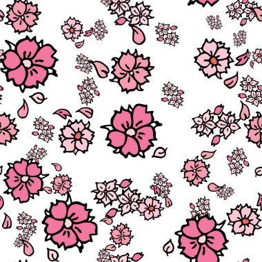 Vektör beyaz arka plan beyaz kiraz ağacı çiçekleri ve kiraz çiçeği sakura çiçekleri. Kusursuz desen arkaplanı