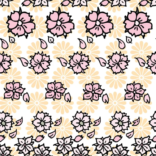 Vector white background white pink cherry tree flowers and cherry blossom sakura flowers. Seamless pattern background — Stock Vector