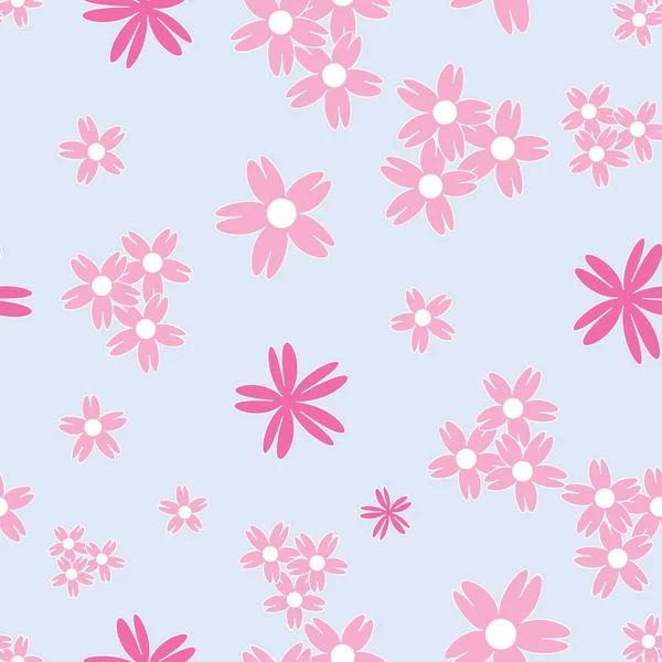 Vector fundo azul branco rosa cereja árvore flores e cereja flor sakura flores. Padrão sem costura fundo — Vetor de Stock