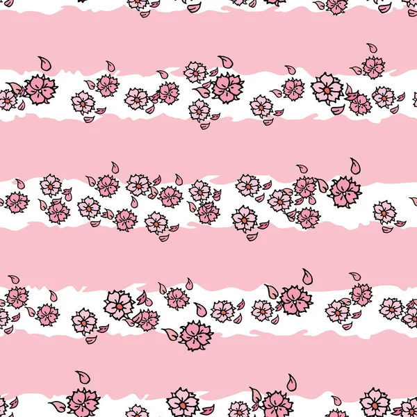 Vector rosa fondo blanco flores de cerezo rosa y flores de sakura flor de cerezo. Fondo de patrón sin costura — Vector de stock