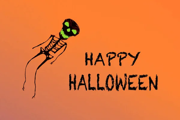 Happy Halloween Greeting Card Holiday Composition Text Happy Halloween Skeleton — Stock Photo, Image