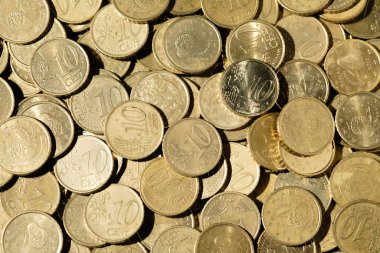 Toledo, İspanya; 5 Ekim 2021: 10 sentlik madeni para yığını.